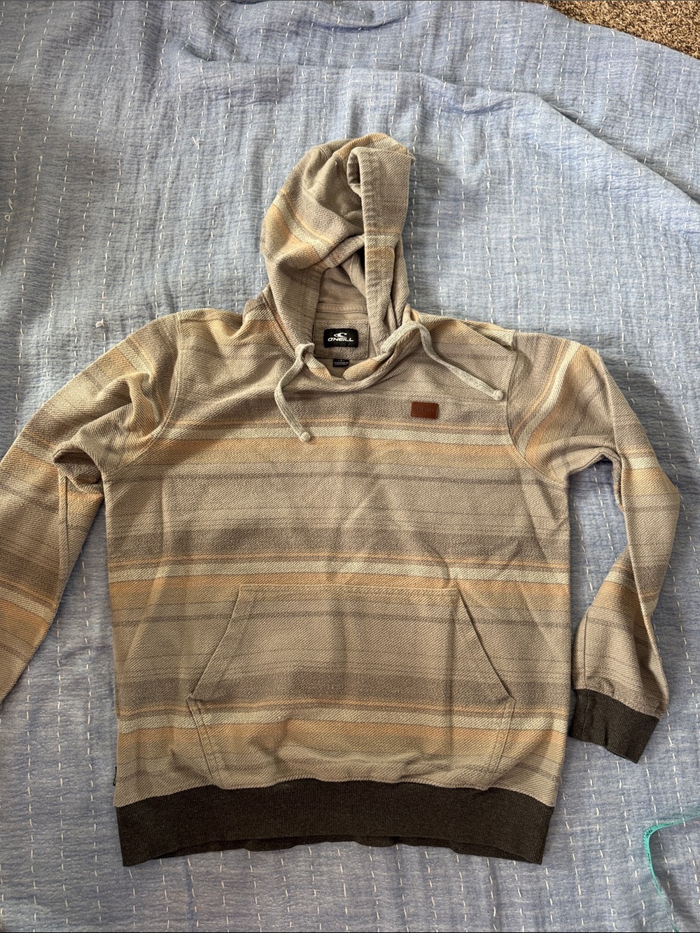 O’Neill Men’s S Striped Hooded Pullover Sweatshirt - Tan/Beige/Gray Baja